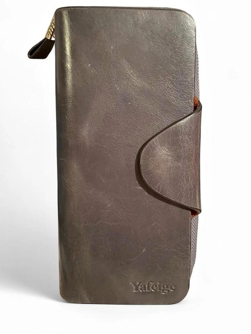 Yafeige Large Women's RFID Blocking Tri-fold Leather Wallet grey/brown